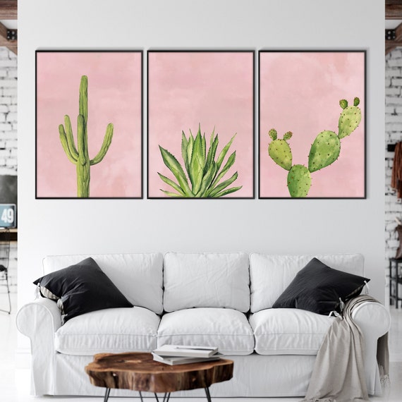 Set of Three Cactus Print, Botanical Agave Poster Greenery Watercolor Succulent Plants Farmhouse Beach Decor Wall Art Eco Friendly Gift