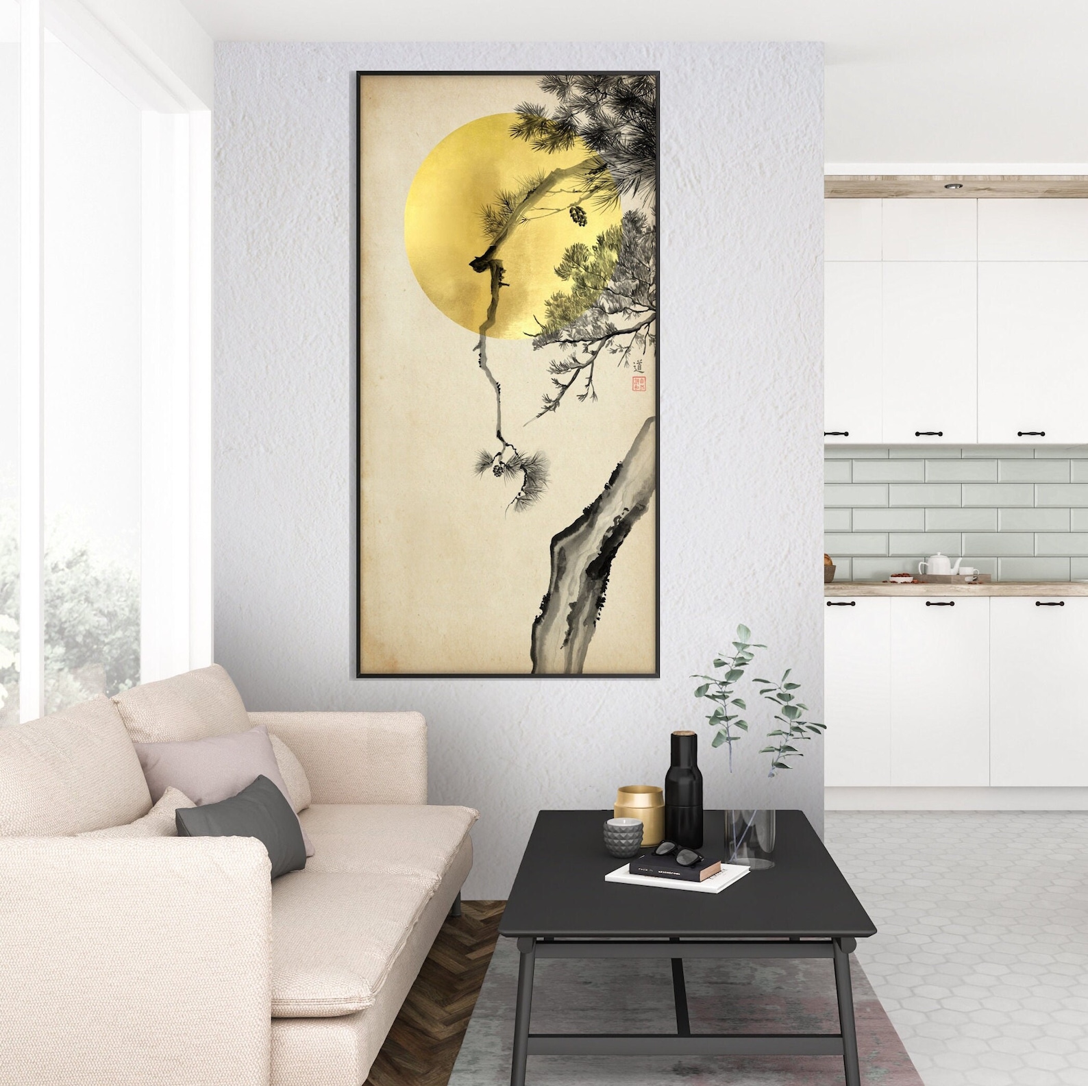 Japanese Sumi E Pine Tree Branches Print, Oriental Asian Landscape Ink ...