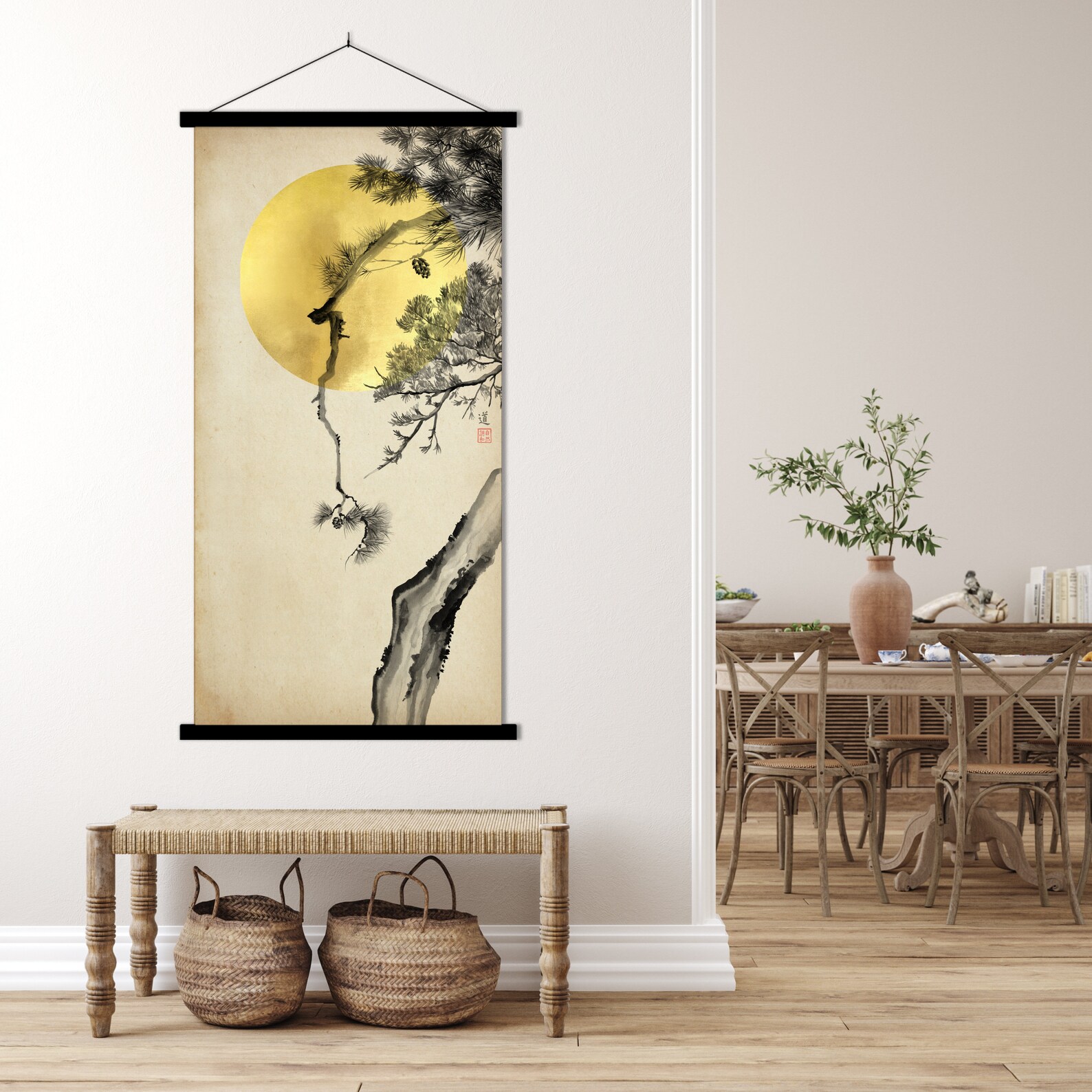 Japanese Sumi E Pine Tree Branches Print, Oriental Asian Landscape Ink ...