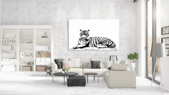 Tiger Art Poster Print, Feline Bengal Tiger Art Black White Wall Art Wild Life Print Housewarming Eco Friendly Gift Minimal Modern Decor