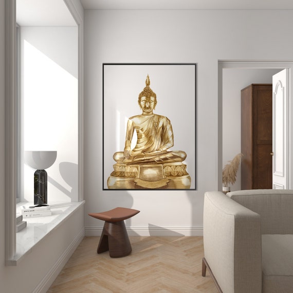 Buddha Poster Print, Budism Art Buddha Wall Art Zen Golden Watercolor Yoga Meditation Wall Asian art Eco Friendly Gift Minimal Modern Decor