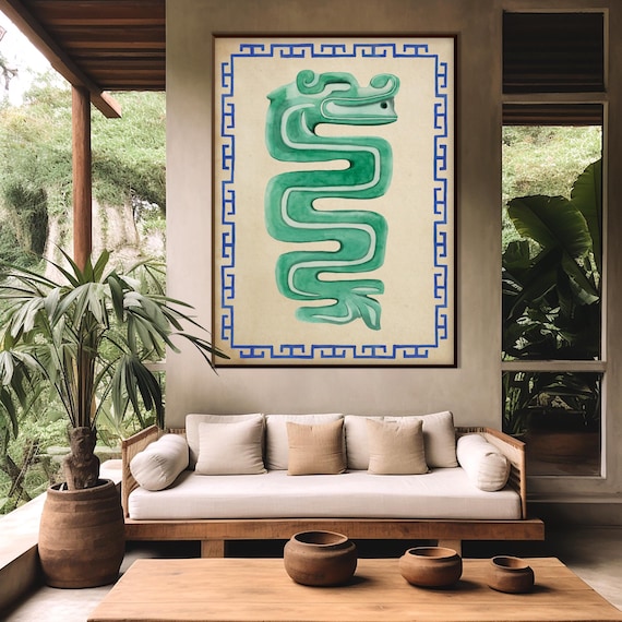 Quetzalcoatl Aztec Olmec Art Print, Indigenous Mexican Ethnic Tribal Print Minimal Modern Boho decor Housewarming Eco Friendly Gift