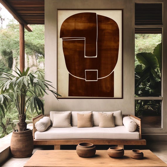 Abstract Modern Wall Art Print, Brown Neutral Contemporary Minimalist Poster, Organic Shape Mid Century Modern Home Decor Artwork