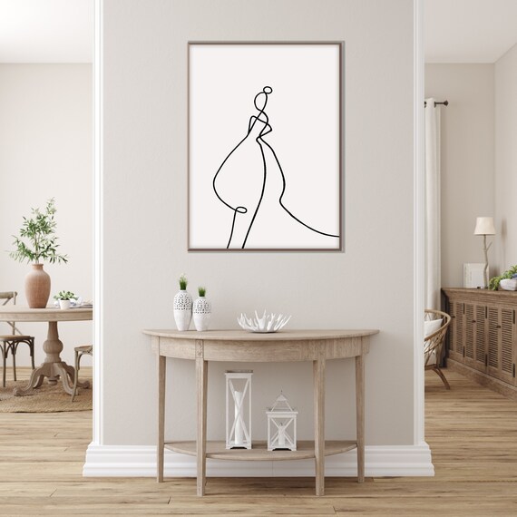 Abstract Woman Silhouette Poster Print, Woman Figure Black White One Line Sketch Art Fashion Minimal Woman Nude decor Eco Friendly Gift