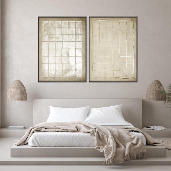 Set of Two Beige Lines Wall Print,Aboriginal Inspiration Minimal Modern Livingroom Decor Eco Friendly Art Housewarming Gift Oversized Poster