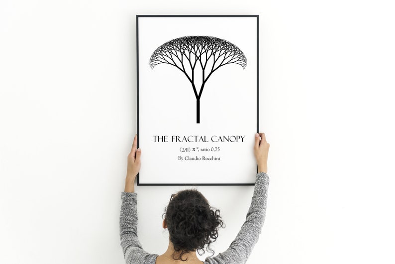 Fractal Tree Wall Art Poster Print, Botanical Minimal Monochrome Black ...