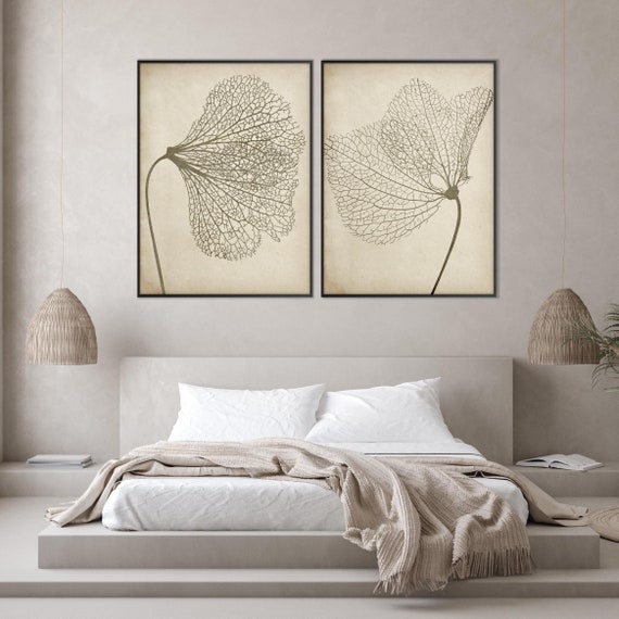 Set of Two Skeleton Leaf Art Print, Botanical Leaf Beige Wall Art Scandinavian Nordic Minimal Rustic Boho Decor Eco Friendly Gift Her Him