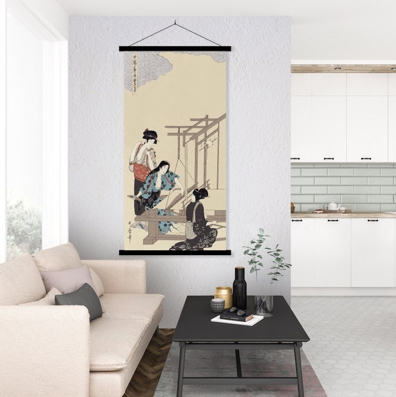 Japanese Women Vintage Art Print, Oriental Asian Scroll Minimal Kimono Woman Modern Room Decor Housewarming Eco Friendly Gift Her Him