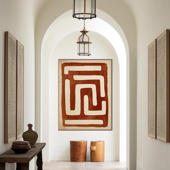 African Pattern Art Print, Ethnic Afro American Art Terracotta Geometric Tribal Style Boho Minimal Decor Housewarming Eco Friendly Gift