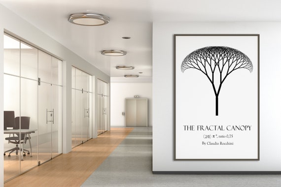 Fractal Tree Art Printable Minimal Monochrome Black White Etsy