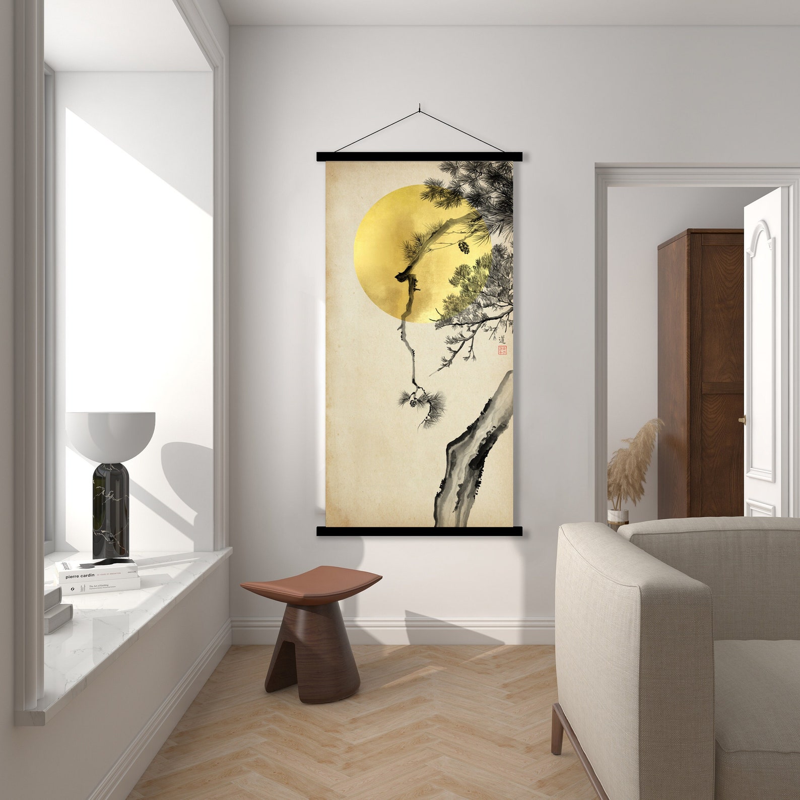 Japanese Sumi E Pine Tree Branches Print, Oriental Asian Landscape Ink ...