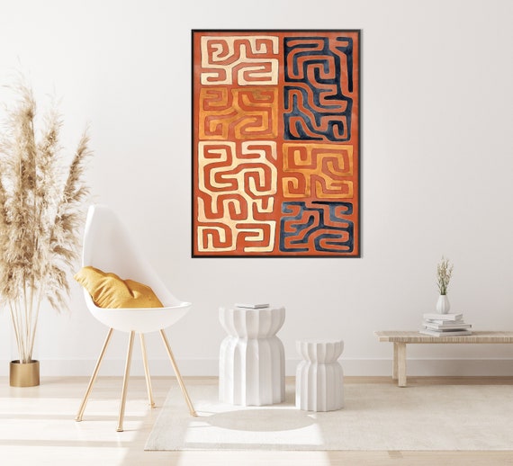 African Pattern Art Print, Ethnic Afro American Art Terracotta Geometric Tribal Style Boho Minimal Decor Housewarming Eco Friendly Gift