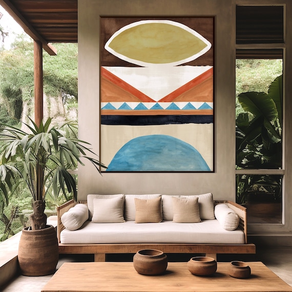 Ethnic Style Pattern Art Print, Ethnic Decor Art Colors Geometric Tribal Style Boho Minimal Room Decor Housewarming Eco Friendly Gift
