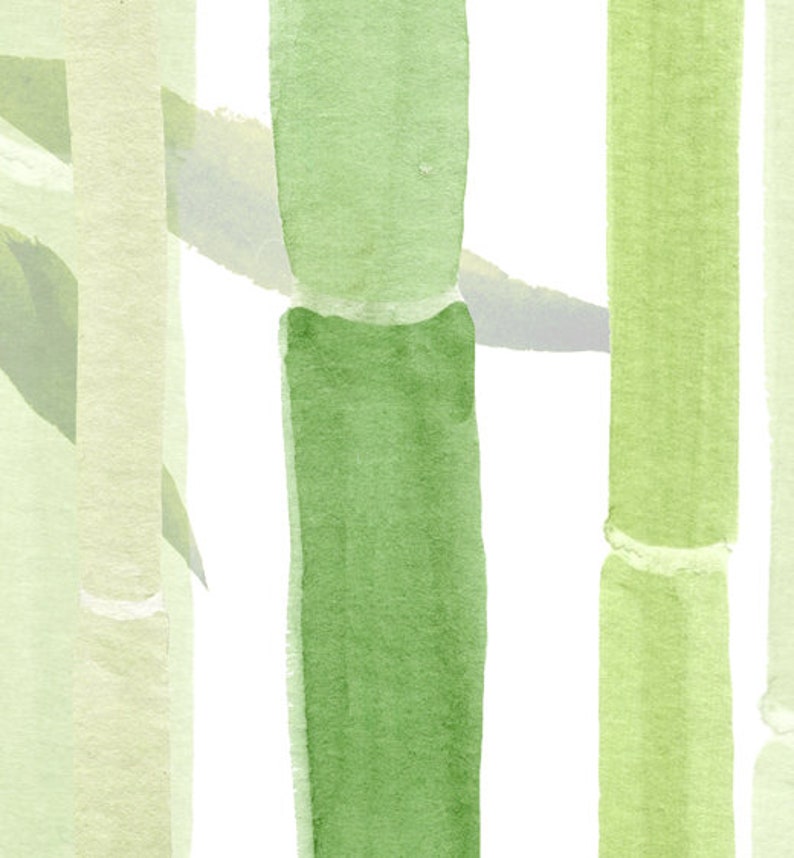 May include: A watercolor painting of green bamboo stalks against a white background.
