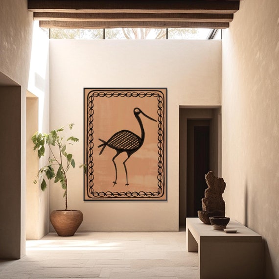 African Bird Sankofa Art Print, Ethnic Afro American Art Terracotta Wall Art Tribal Style Boho Minimal Decor Housewarming Eco Friendly Gift