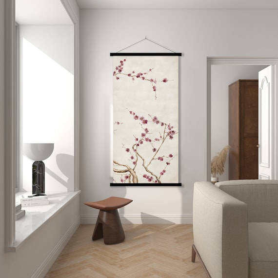 Japanese Sakura Cherry Blossom Branches Print, Asian Japanese Landscape Oriental Floral Zen Feng shui Scroll Minimal decor Eco Friendly Gift