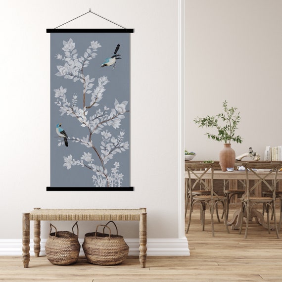 Oriental Bulbuls Birds Magnolia Print,Floral Chinoiserie Style Watercolor Ink Asian Chinese Scroll Feng Shui Minimal Decor Eco Friendly Gift