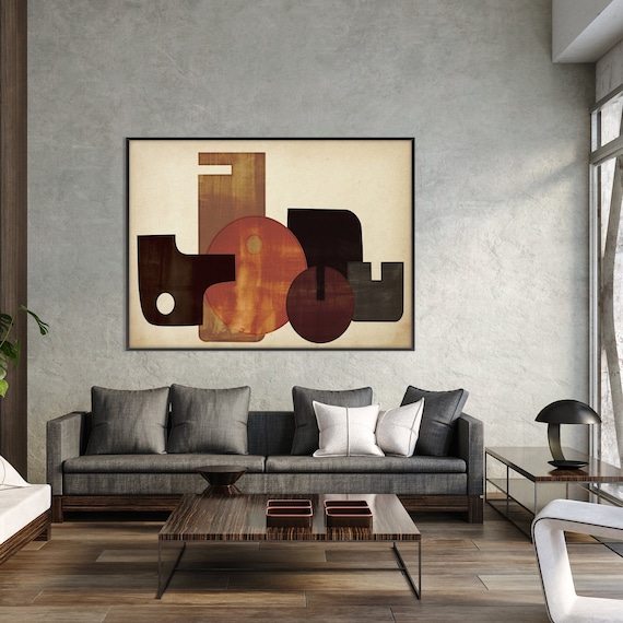 Abstract Geometric Watercolor Poster Print, Neutral Colors Minimal Terracotta Boho Decor Eco Friendly Wall Art Housewarming Gift Her Him