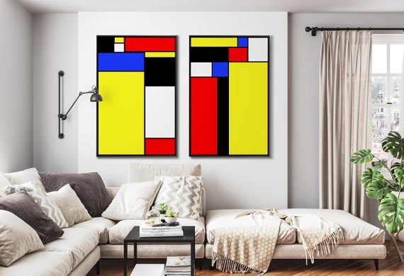 Set of Two Color Blocks Mid Century Printable, Mondrian Style Basic Colors Abstract Geometric Contemporary art Modern Minimal Decor Gift
