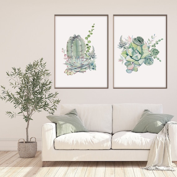 Set of Two Botanical Succulent Poster Print, Greenery Cactus Watercolor Desert Plant decor Farmhouse Beach decor Eco Friendly Gift Her Him