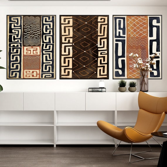 Set of Three African Art Print, Ethnic Tribal Black Beige Wall Art Tribal Minimal Modern Boho Room decor Housewarming Eco Friendly Gift