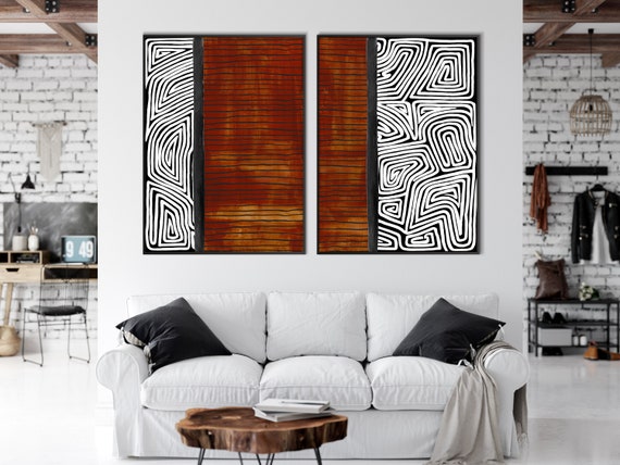 Set of Two Australian Aboriginal Style Art Print, Indigenous Inspiration Terracotta Minimal Modern Boho decor Housewarming Eco Friendly Gift