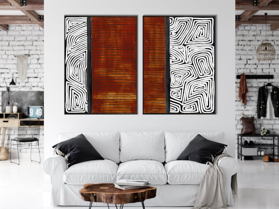 Set of Two Australian Aboriginal Style Art Print, Indigenous Inspiration Terracotta Minimal Modern Boho decor Housewarming Eco Friendly Gift