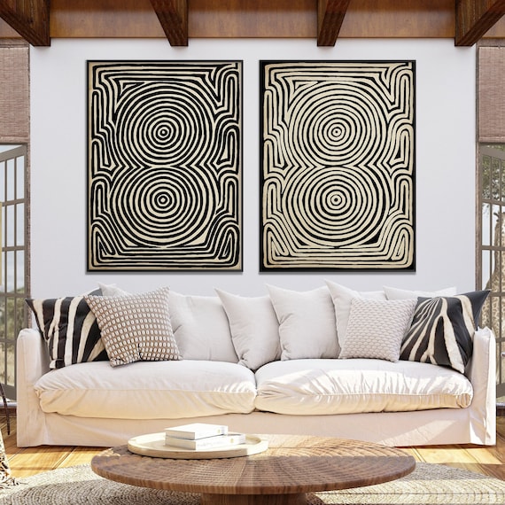 Set of Two Australian Aboriginal Style Art Print, Indigenous Inspiration Circles Minimal Modern Boho decor Housewarming Eco Friendly Gift