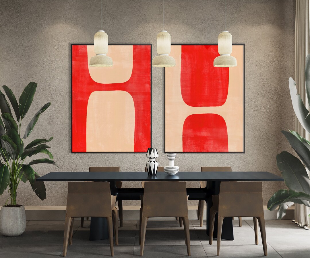 Set of Two Abstract Shapes Print Print on Demand Wall Art Etsy