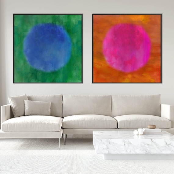 Set of Two Abstract Circles Print, Print on Demand wall art Gradient Watercolor Minimal Modern Eco Friendly Gift Her Him Square Frames