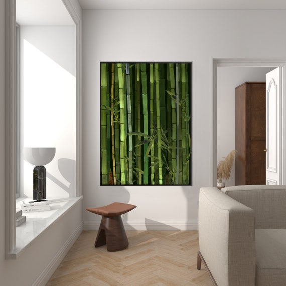 Japanese Bamboo Forest Print, Green Botanical Minimal Watercolor Poster Zen Wall Art Feng Shui Decor  Housewarming Eco Friendly Gift