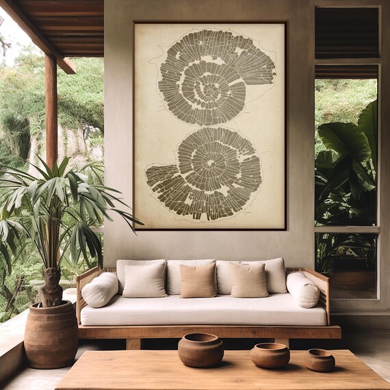 Wabi Sabi Ammonites Fossil Nautilus Shell Print, Spiral Prints Beige Wall Art Beach Nautical decor Eco Friendly Housewarming Gift Her Him