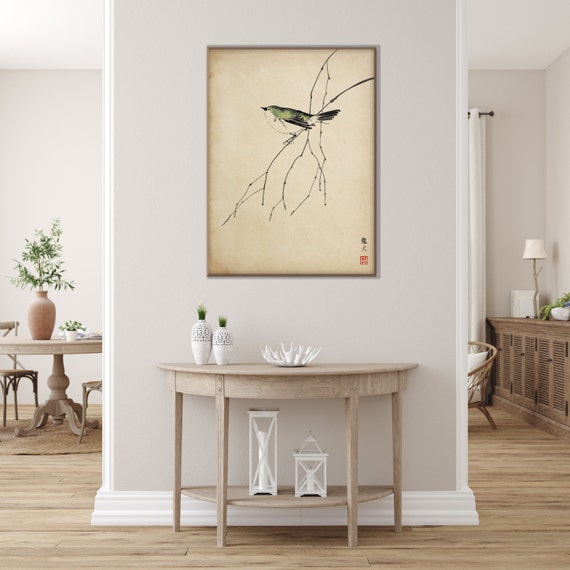 Japanese Bird Branches Print,Oriental Asian Landscape Ink Watercolor SumiE Minimal Zen Feng Shui Wall Decor Housewarming Eco Friendly Gift