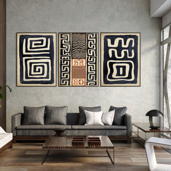 Set of Three African Art Print, Ethnic Tribal Black Beige Wall Art Tribal Minimal Modern Boho Room decor Housewarming Eco Friendly Gift