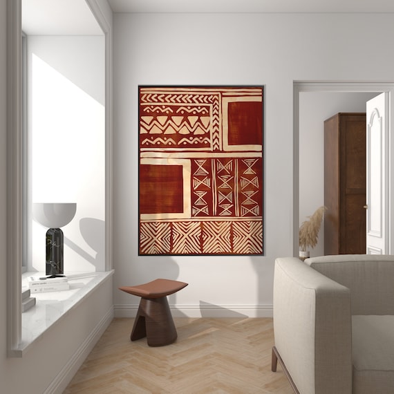 African Pattern Art Print, Ethnic Afro American Art Terracotta Geometric Tribal Style Boho Minimal Decor Housewarming Eco Friendly Gift