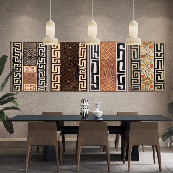 Set of Four African Art Print, Ethnic Tribal Black Beige Wall Art Tribal Minimal Modern Boho Room decor Housewarming Eco Friendly Gift