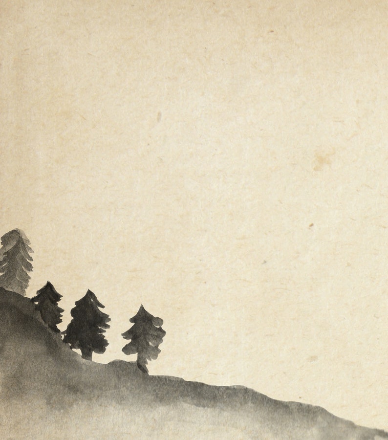 Lámina Japonesa Paisaje Barquero Oriental, Acuarela Tinta Papel Viejo Decoración Minimalista SumiE Zen Feng Shui Arte Asiatico Pared Regalo imagen 5