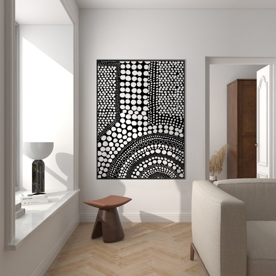 Black Clustered Dots Wall Art Print, Aboriginal Inspiration  Watercolor Minimal Modern Livingroom Decor Eco Friendly Gift Oversized Poster
