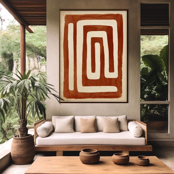 African Pattern Art Print, Ethnic Afro American Art Terracotta Geometric Tribal Style Boho Minimal Decor Housewarming Eco Friendly Gift
