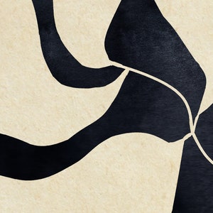 May include: Abstract art print with black and white shapes on a beige background.