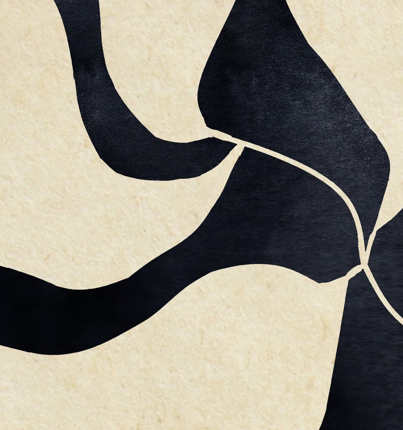 May include: Abstract art print with black and white shapes on a beige background.