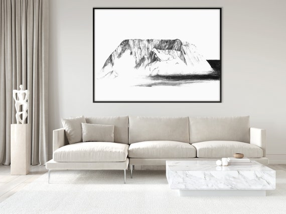 Abstract Charcoal Mountain Landscape Print, Black White Hill Minimal Conceptual Wall Art Modern Decor Eco Friendly Art Her Him Oversized