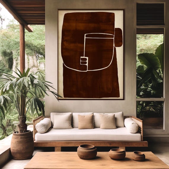 Abstract Modern Wall Art Print, Brown Neutral Contemporary Minimalist Poster, Organic Shape Mid Century Modern Home Decor Artwork
