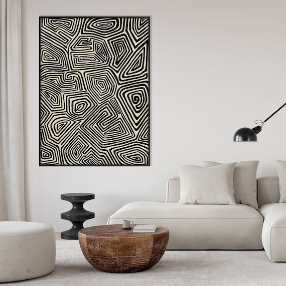 Australian Aboriginal Style Art Print,Ethnic Tribal Print Black White Beige Minimal Modern Boho decor Housewarming Eco Friendly Gift Her Him