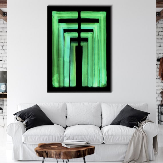 Abstract Watercolor Green Squares Print, Print on Demand wall art Geometric Green Poster Minimal Modern Office Decor Eco Friendly Art Gift