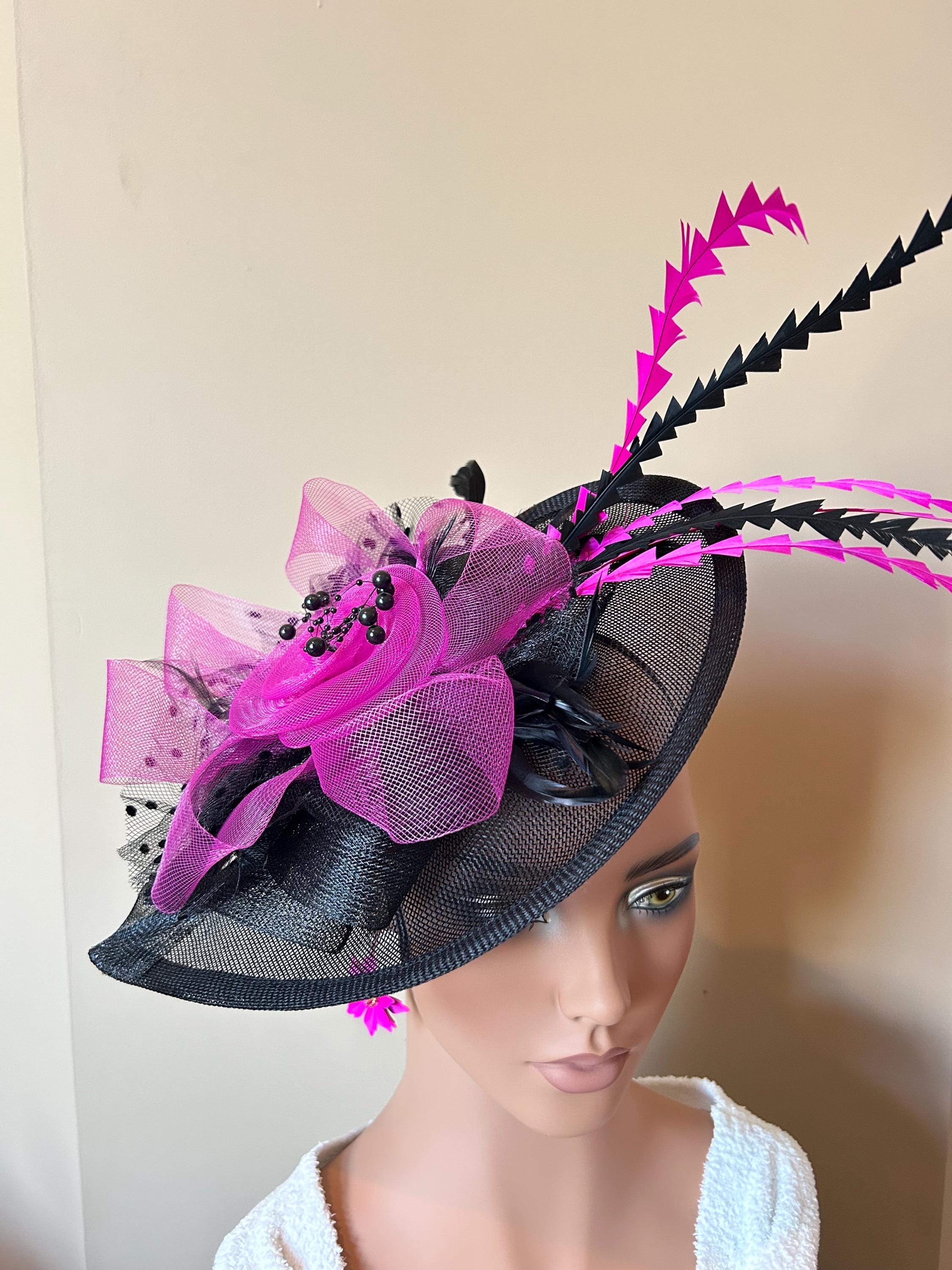 Elegant Black and Pink Fascinator Fuchsia & Black Curved Disc Fascinator main image 4