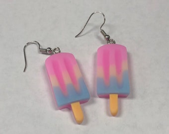 Cute funny trendy boho handmade food foodie ice cream pink blue popsicle summer earrings