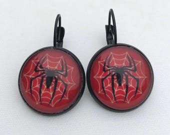Handmade Halloween jewelry Halloween earrings Spider jewelry Spider earrings creepy cute red black Halloween spider earrings