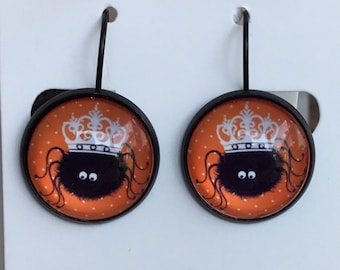 Handmade Halloween jewelry Halloween earrings Spider jewelry Spider earrings creepy cute orange black Halloween spider earrings