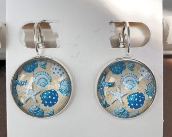 Handmade trendy boho blue beach ocean nautical starfish shell tropical summer earrings